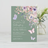 Sage Green Butterfly Wildblume Brautparty Einladung (Stehend Vorderseite)