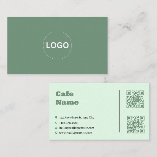 Sage Green Cafe Geschäftskarten QR Code Set Treuekarte (Vorne/Hinten)