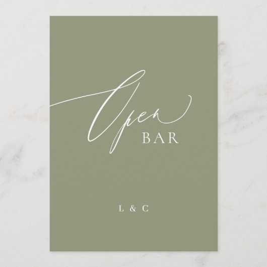 Sage Green Calligraphy 5 x 7 Wedding OPEN Bar Sign (Vorderseite)