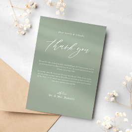 Sage Green Calligraphy Classic Elegant Wedding Dankeskarte