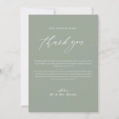 Sage Green Calligraphy Classic Elegant Wedding Dankeskarte (Vorderseite)