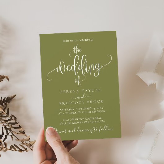 Sage Green Calligraphy Die Hochzeit Einladung