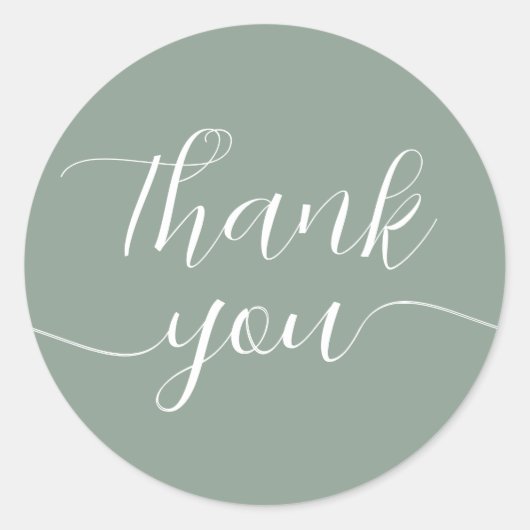 Sage Green Calligraphy Elegant Vielen Dank Runder Aufkleber (Vorderseite)