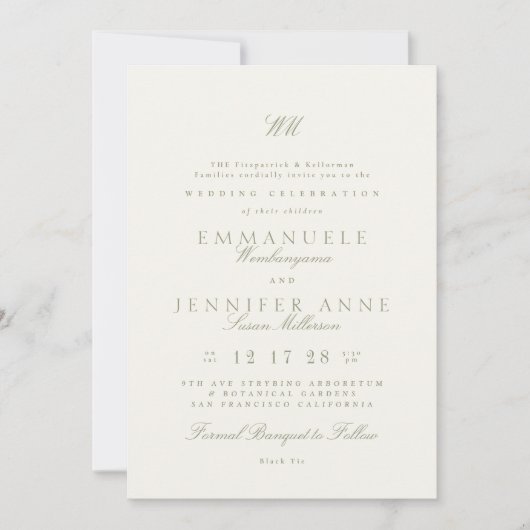 Sage Green Calligraphy Monogram Cream The Wedding Einladung (Vorderseite)