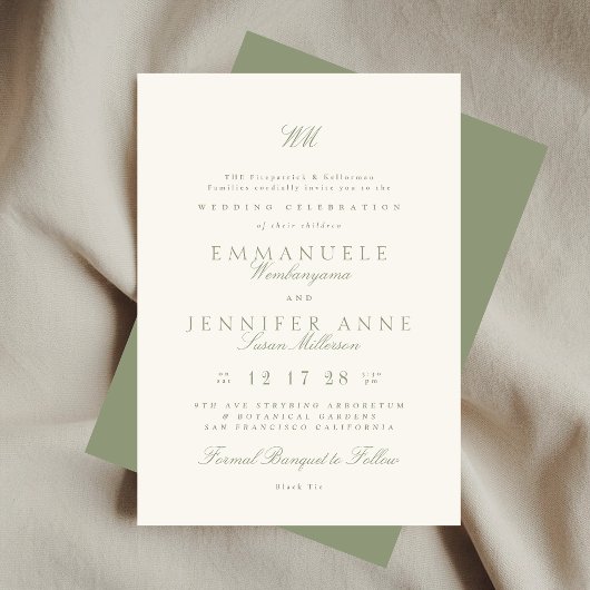 Sage Green Calligraphy Monogram Cream The Wedding Einladung