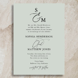 Sage Green Calligraphy Monogram Formal Wedding Einladung