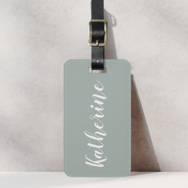 Sage Green Calligraphy Name Luggage Tag Gepäckanhänger