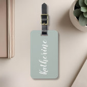Sage Green Calligraphy Name Luggage Tag Gepäckanhänger