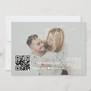 Sage Green Calligraphy QR Code Foto Hochzeit Save The Date