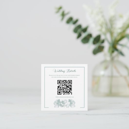 Sage Green Calligraphy QR Code Wedding Begleitkarte (Stehend Vorderseite)