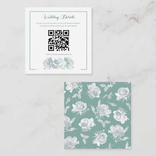Sage Green Calligraphy QR Code Wedding Begleitkarte (Vorne/Hinten)