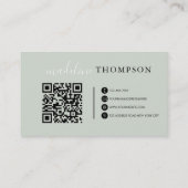 Sage Green Calligraphy Script QR-Code Visitenkarte (Rückseite)