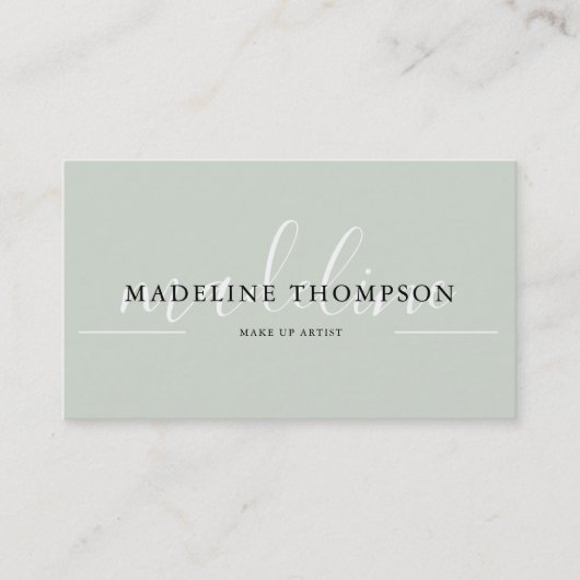 Sage Green Calligraphy Script QR-Code Visitenkarte (Vorderseite)