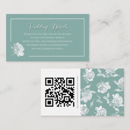 Sage Green Calligraphy Script QR Info Wedding Begleitkarte (Vorne/Hinten)