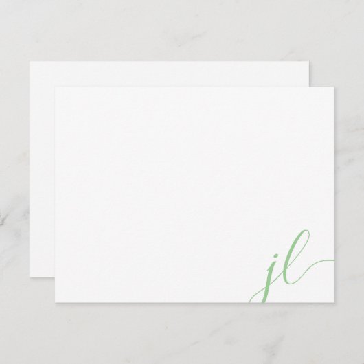 Sage Green Calligraphy Script Two Initials Mitteilungskarte (Vorne/Hinten)