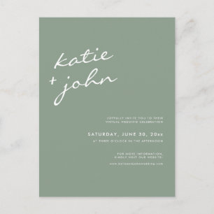 Sage Green Calligraphy Virtual Wedding Einladungspostkarte