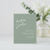 Sage Green Calligraphy Virtual Wedding Einladungspostkarte (Stehend Vorderseite)