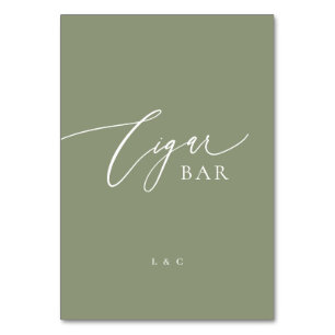 Sage Green Calligraphy Wedding Cigar Bar Sign Tischnummer