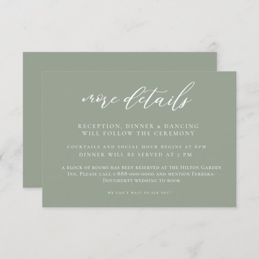 Sage Green Calligraphy Wedding Enclosure Card Einladung (Vorne/Hinten)