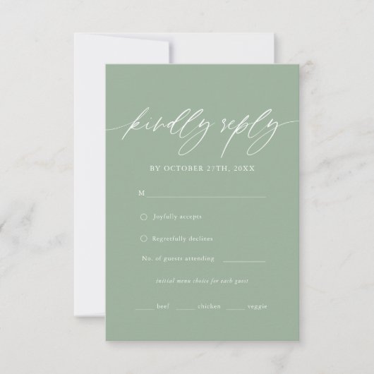 Sage Green Calligraphy Wedding Menu UAWG RSVP Karte (Vorderseite)