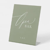 Sage Green Calligraphy Wedding Open Bar Sockelschild (Vorderseite)