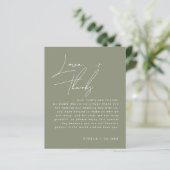 Sage Green Calligraphy Wedding Reception Card (Stehend Vorderseite)
