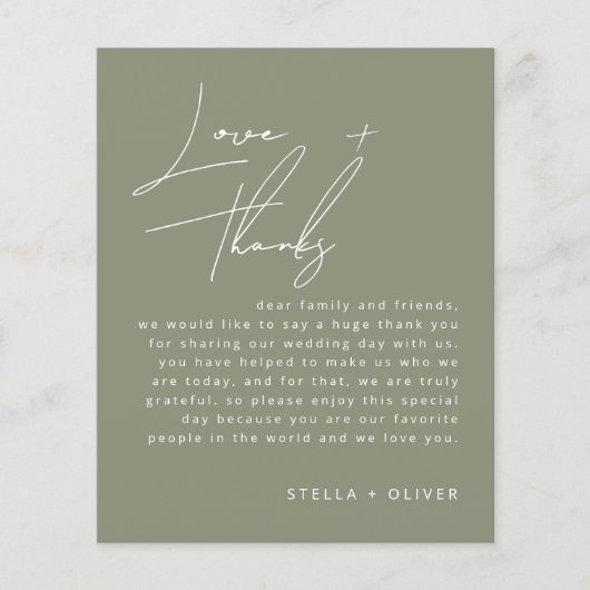 Sage Green Calligraphy Wedding Reception Card (Vorderseite)