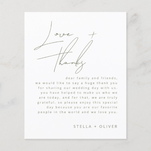 Sage Green Calligraphy Wedding Reception Card (Vorderseite)