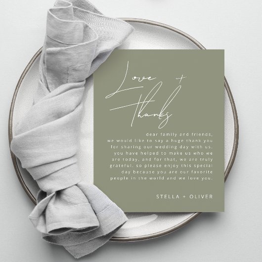 Sage Green Calligraphy Wedding Reception Card