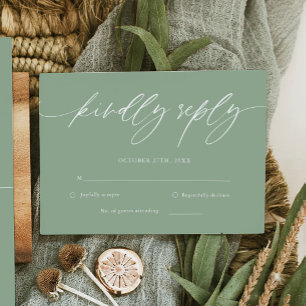 Sage Green Calligraphy Wedding RSVP Card Karte