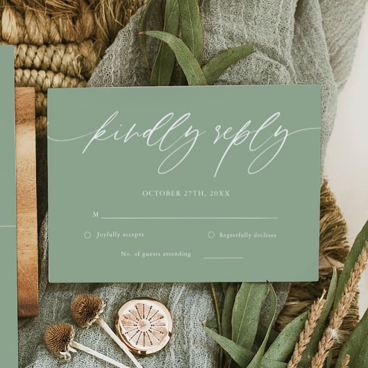 Sage Green Calligraphy Wedding RSVP Card Karte