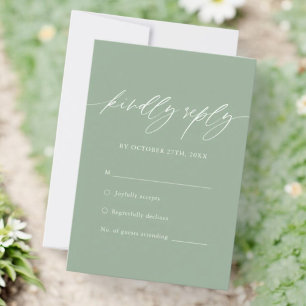 Sage Green Calligraphy Wedding Simple UAWG RSVP Karte