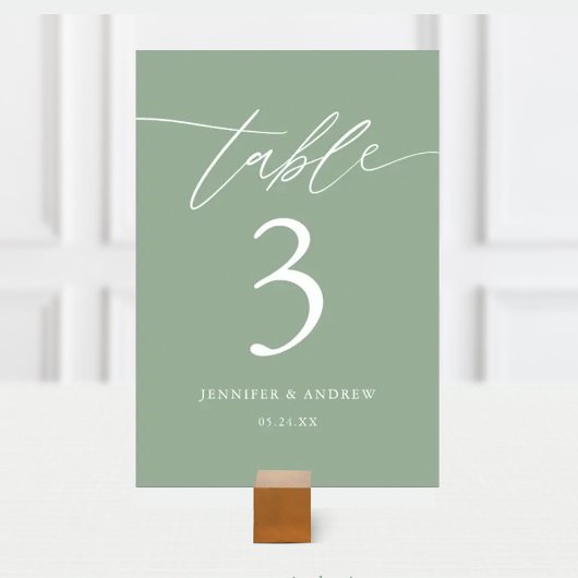 Sage Green Calligraphy Wedding Tischnummer