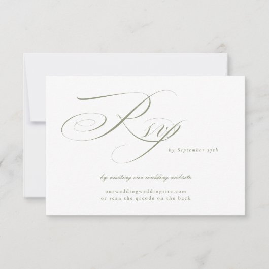 Sage Green Calligraphy Wedding Website QR CODE RSVP Karte (Vorderseite)
