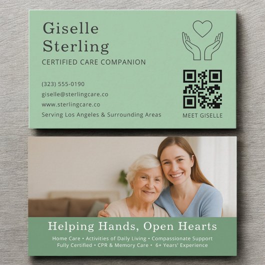 Sage Green Caregiver Zuhause Help QR Code Foto Visitenkarte