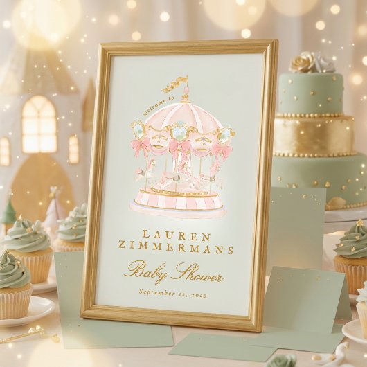 sage green carousel baby shower welcome sign poster