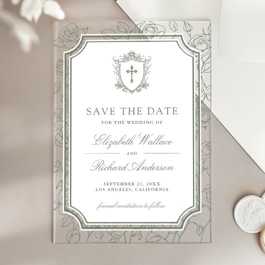 Sage Green Catholic Wedding Save the Date Acryleinladungen
