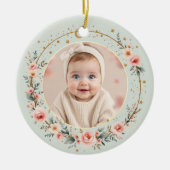 Sage Green Celestial Baby First Christmas Photo Keramik Ornament (Vorne)