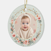 Sage Green Celestial Baby First Christmas Photo Keramik Ornament (Links)