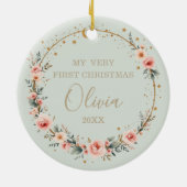 Sage Green Celestial Baby First Christmas Photo Keramik Ornament (Hinten)