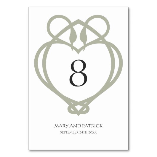 Sage Green Celtic Irish Swan Liebe Knot Wedding Tischnummer (Rückseite)