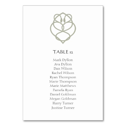 Sage Green Celtic Irish Swan Liebe Knot Wedding Tischnummer (Rückseite)