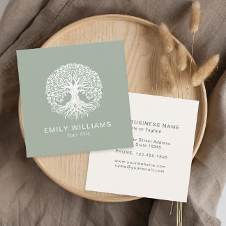 Sage Green Celtic Tree of Life Spiritual Quadratische Visitenkarte