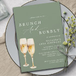 Sage Green | Champagne Birthday Brunch & Bubbly Einladung<br><div class="desc">Elegante und moderne Brunch-Einladungen mit einer Aquarellbild der Champagnergläser. Weißer Schriftart auf einem schlängelgrünen Hintergrund.</div>