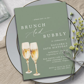 Sage Green | Champagne Birthday Brunch & Bubbly Einladung