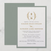 Sage Green & Champagne Gold Monogram Wedding Einladung (Vorne/Hinten)