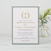 Sage Green & Champagne Gold Monogram Wedding Einladung (Stehend Vorderseite)