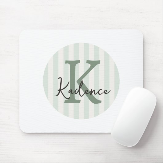Sage Green Charcoal Custom Striped Circle Monogram Mousepad (Mit Mouse)