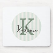 Sage Green Charcoal Custom Striped Circle Monogram Mousepad (Vorne)