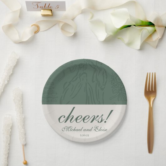 Sage Green Cheers Elegant Personalized Wedding Pappteller (Hochzeit)
